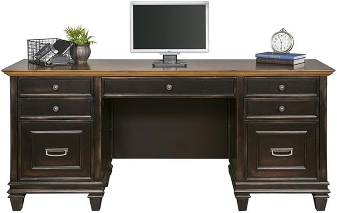 BOWERY HILL Set of 2 Credenza Office Desk Writing Table & Bookcase with Doors