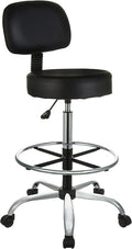Amazon Basics Multi-Purpose Adjustable Drafting Spa Bar Stool with Sturdy Foot Rest, Back Support Cushion, 360° Swivel and Wheels, Black