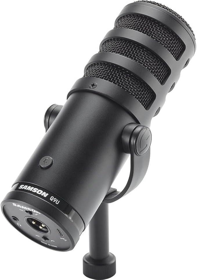 SAMSON Q9U XLR/USB Dynamic Broadcast and Podcasting Microphone Bundled with 20ft XLR Cable + Pop Filter + Microphone Arm + Microfiber Cleaning Cloth (5 Items)