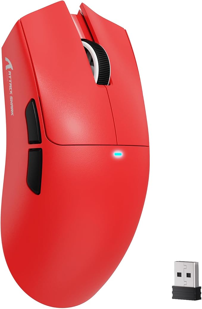 MAMBASNAKE Attack Shark X11SE Lightweight Wireless Gaming Mouse, Tri-Mode 2.4G/USB-C Wired/BT, 22K DPI, PAW3311 Optical Sensor, 59g, 5 Programmable Buttons, 300mAh Battery for PC/Mac(Red)