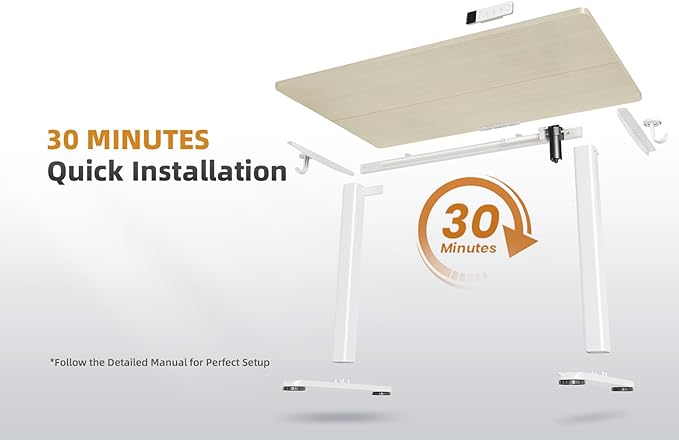 YDN Electric Standing Desk Adjustable Height, 35 x 20 Inches Stand up Desk with Cable Management, Home Office Desks with Splice Board & White Frame, Nature Top
