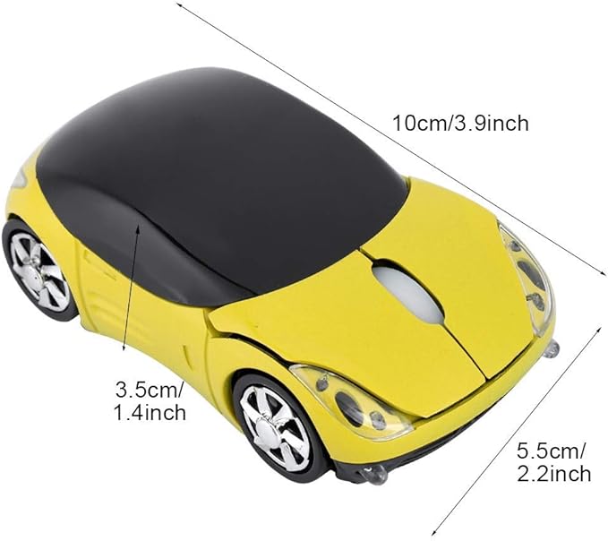 ASHATA 2.4G Wireless Mouse Car Mouse with USB Receiver, Cute 1600DPI Optical Computer for PC Laptop Tablet, Compatible with Wins /7/ME/2000 & for OS - Yellow