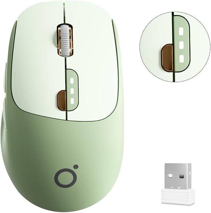 EWEADN Q5 Wireless Mouse, Bluetooth & 2.4G Quiet Computer Mouses with Battery Level Display, 1600 DPI, Ergonomic Office Mouse, 6 Button Portable Cute Computer Mouse for Laptop/PC/Mac - Green