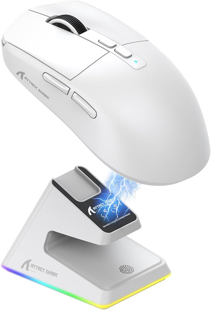 ATTACK SHARK X6 49g Superlight Wireless Gaming Mouse with Magnetic RGB Charging Dock, BT/2.4GHz Wireless/Wired Mouse, Ultralight Mice PixArt PAW3395 Sensor, 26000DPI, 200Hrs Battery for WIN/Mac