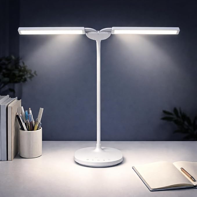 G Keni LED Desk Lamp with 180° Foldable Shade, 2400 Lux Bright Adjustable Desk Lamp, 360° Gooseneck, 5 Color Modes Stepless Dimming, Auto Off Timer, Modern Office Desk Lamp for Home Study Workbench