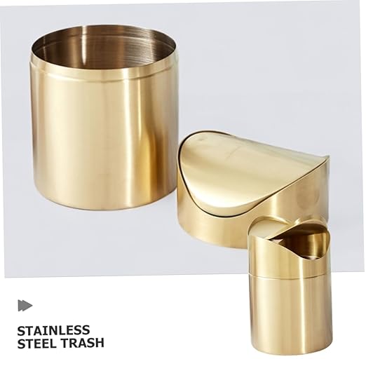 Luxshiny Trash Can Gold Bathroom Accessory Mini Lid Slim Desktop Countertop Waste Bin for Office Car