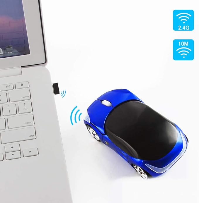 SHARE SUNSHINE Colorful 3D Sport Car Shape Mouse 2.4GHz Wireless Mouse 1600DPI 3 Buttons Optical Ergonomic Gaming Mice with USB Receiver for PC Laptop Computer (Blue)
