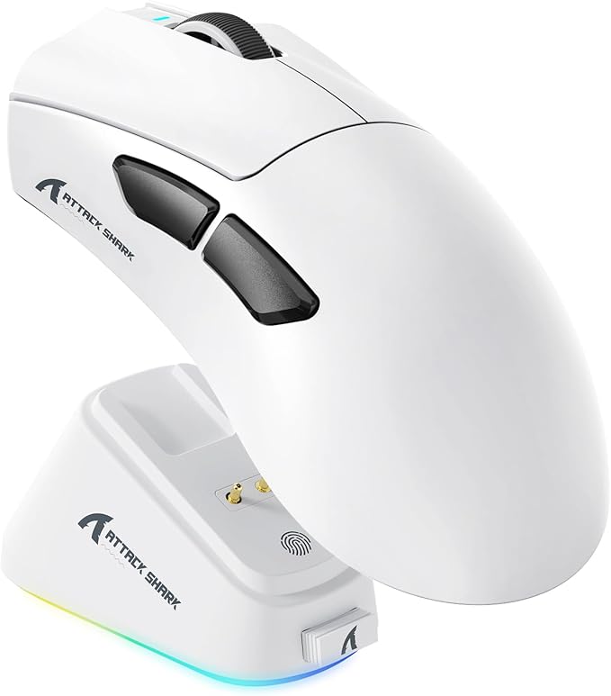 ATTACK SHARK V3 PRO Wireless Esports Gaming Mouse with Magnetic Charging Dock:62g Lightweight-1K Polling-25K DPI-PAW3311 Sensor,Wired/BT/2.4Ghz Programmable,BK52820 IC for PC Mac Laptop Gamer(White)
