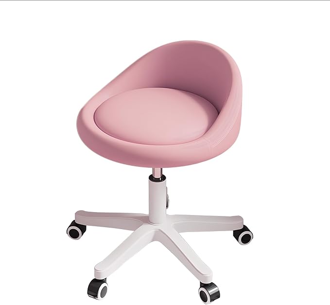 Swivel Rolling Stool with Wheels, Height Adjustable PU Leather Drafting Chair, Round Seat for Salon, Spa, Tattoo, Office, Home Use Pink Set of 2