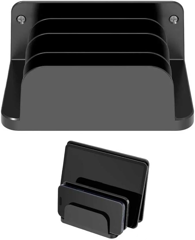 Wall Mounted Mobile Phone Storage Manager, Capable of Accommodating up to Four Phones or Tablets at a time, Compatible with Tablets, ipads, Kindle Wall Mounted Storage Racks. (Black)