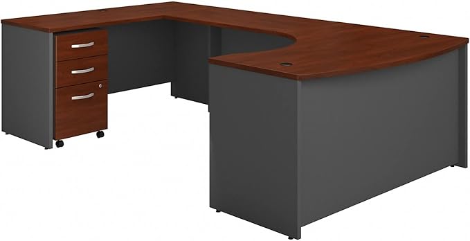 Bush Business Furniture Series C 60W Left Handed Bow Front U Shaped Desk with Mobile File Cabinet in Hansen Cherry