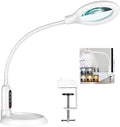 10X Magnifying Glass with Light and Clamp, 5 Color Modes Stepless Dimmable Lighted Magnifier with Stand, Flexible Gooseneck LED Desk Lamp Hands Free for Craft Painting Hobby Close Work