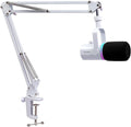 FEELWORLD PM1 XLR USB Dynamic Microphone with Boom Arm Gifts for Podcast Recording PC Computer Gaming Live Streaming Vocal Voice-Over, Studio Metal Mic, RGB Light, Mute Button, Headphones Jack (White)