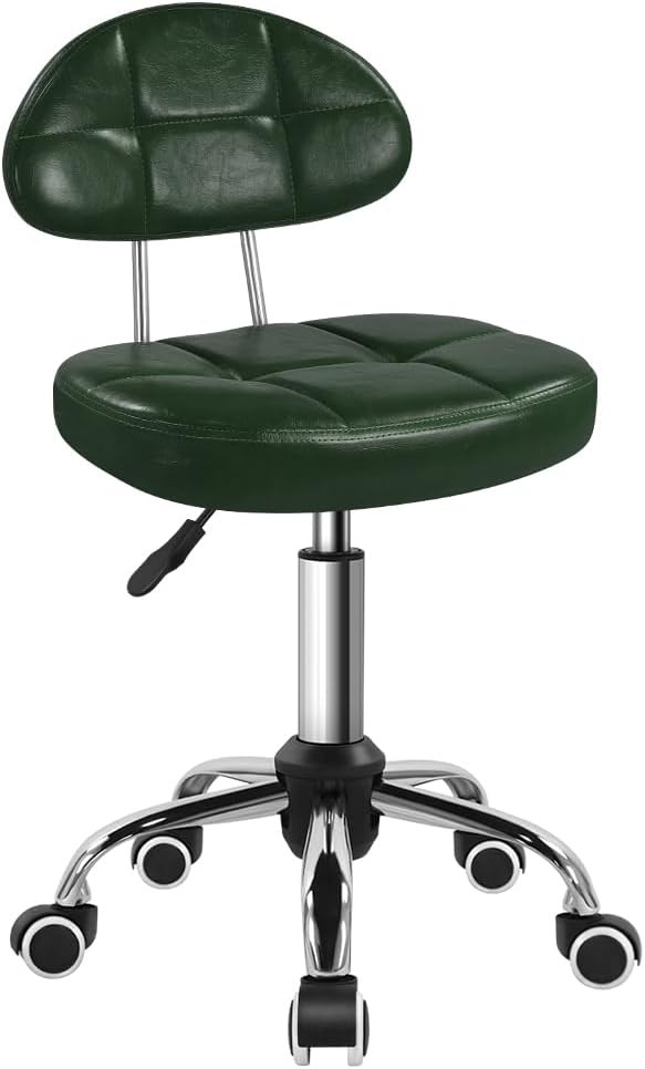BFTOU Square Minimalist Swivel Stool with Wheel for Work SPA Shop Massage Height-Adjustable and Cost-Effective Rolling Stool Chair with Back (Green)
