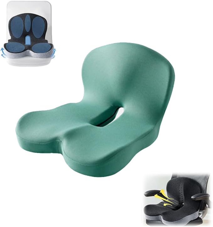 Back and Seat Cushion, Ergonomic Memory Foam Seat Cushion Lumbar Support Pillow for Office Chair, Car,Wheelchair,Home,Office (Green)