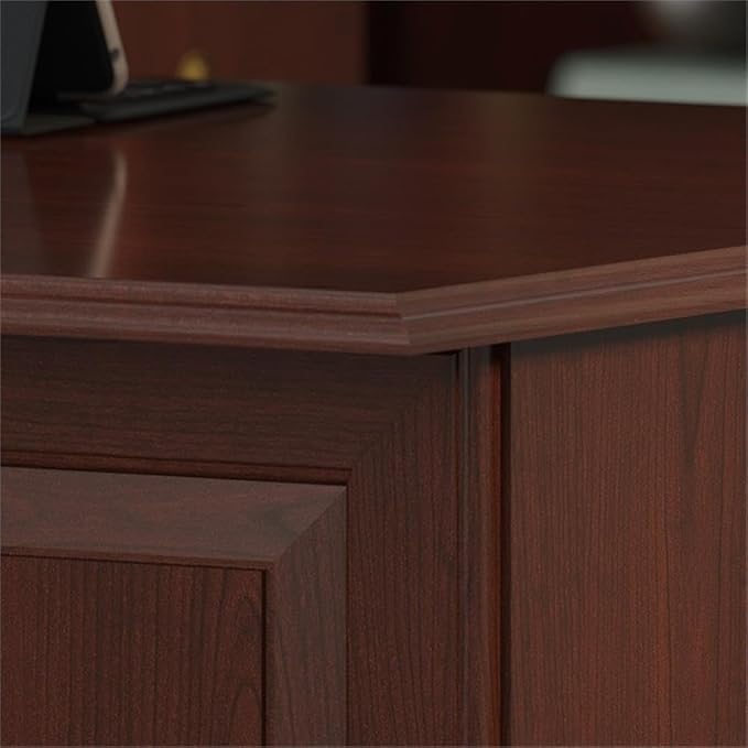 Pemberly Row L Shaped Executive Desk and 2 Bookcases, Harvest Cherry Finish, Engineered Wood, Durable Laminates, Gold Brass Hardware, 66W x 71D Office Set for Home or Professional Workspace