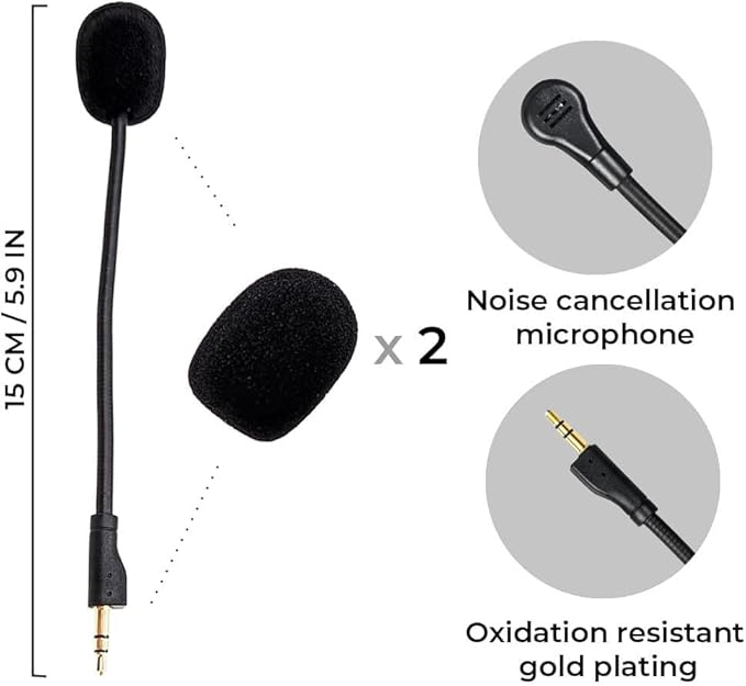 Replacement Game Mic Compatible with Logitech G PRO X2, G PRO X Wireless and G Pro Wired Gaming Headsets, Detachable Noise Cancelling Crystal-Clear Game Microphone with 2Pcs Foam Cover