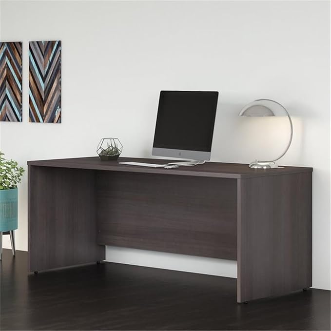 Pemberly Row Set of 2 Office Desk & 5-Shelf Bookcase in Storm Gray