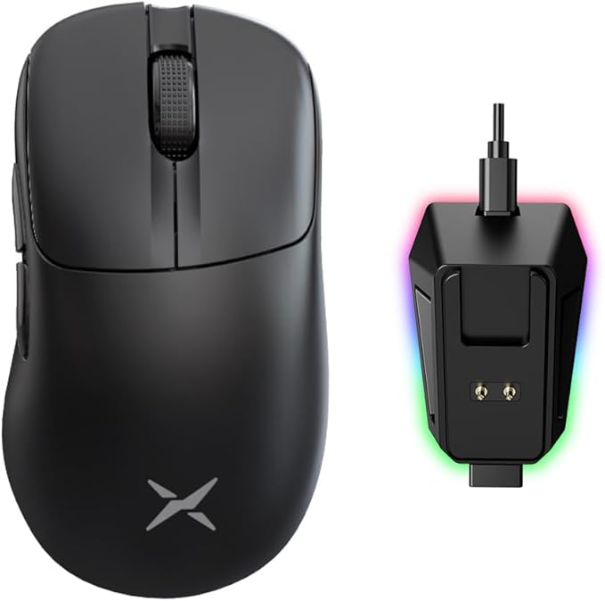 DELUX M500PRO Lightweight Wireless Gaming Mouse, 58.5g Lightweight, PAW3395 Sensor, 8000Hz Polling Rate, Huano Switches, Magnetic Charging Dock, RGB, Tri-Mode, 26000 DPI for PC Laptop Gamers (Black)