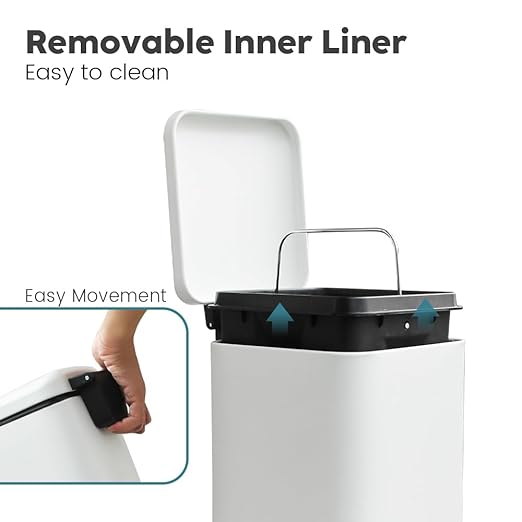 Small Bathroom Trash Can with Lid Soft Close, Step Pedal, 6 Liter / 1.6 Gallon Stainless Steel Garbage Can with Removable Inner Bucket, Anti-Fingerprint Finish, Matte White