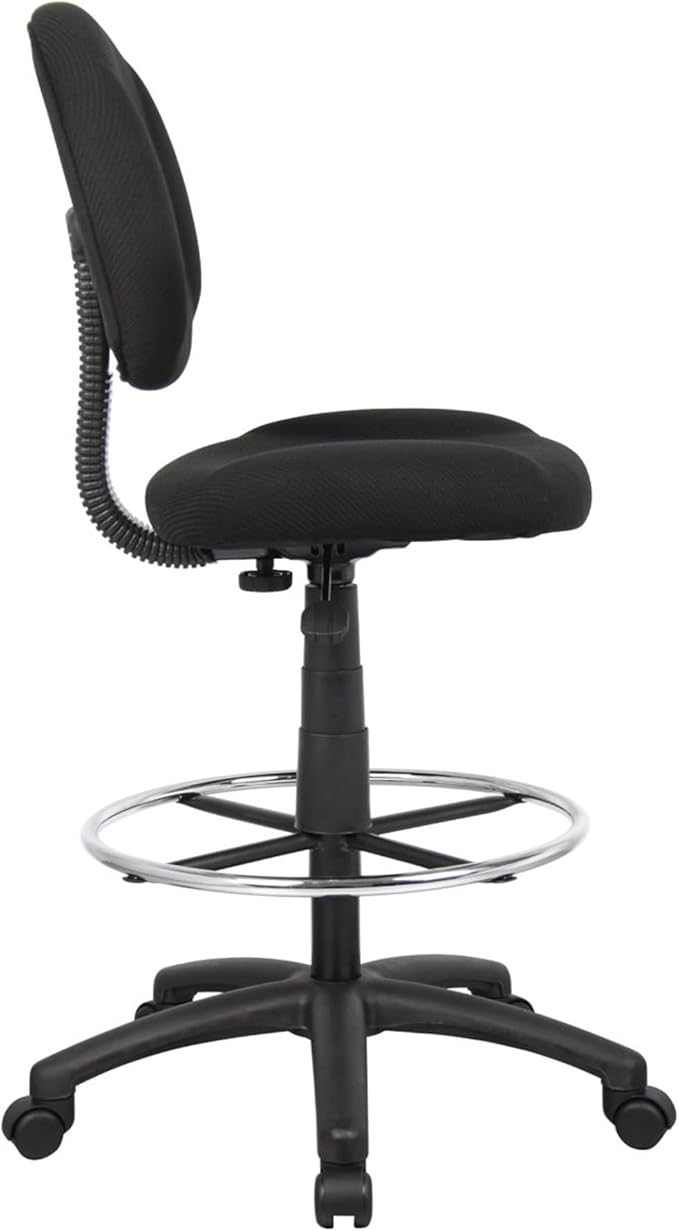 Benzara Jea Drafting Stool Chair, Black Tweed, Contoured Back and Footring