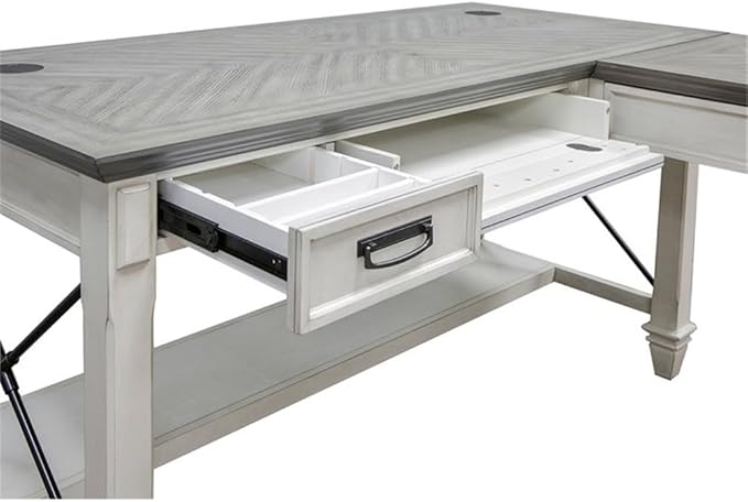 BOWERY HILL Set of 2 Contemporary L-Shaped Desk and Bookcase with Doors in White