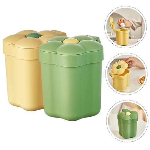 DECHOUS 2pcs Small Basket Mini Kitchen Garbage Can Lid Plastic Desktop Trash Bin Slim Trash Can for Office