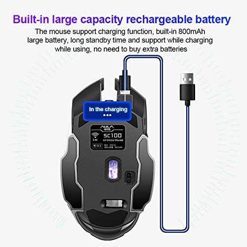 AULA SC100 Silent White Wireless Mouse Rechargeable, RGB LED Backlit, DPI Adjustable, 2.4G Wireless Optical Computer Gaming Mice with USB Receiver, Punk Cool Mouse for Office/Games