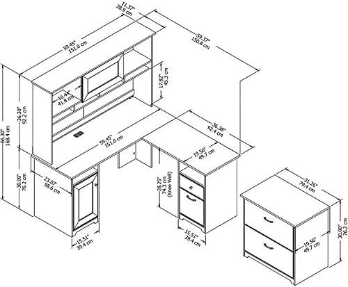 Bush Furniture Cabot 60W L Shaped Computer Desk with Hutch and Lateral File Cabinet in Heather Gray