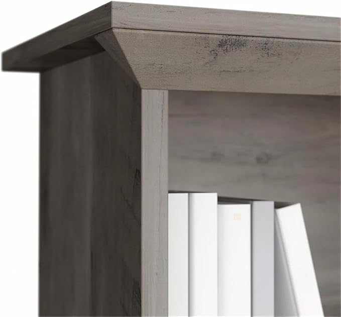 Pemberly Row 60W Hutch for L Shaped Desk, Driftwood Gray Finish, Engineered Wood, Open Cubby Storage, Modern Farmhouse Style Workspace Organizer, Fits Large Monitors or Dual Monitors