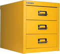 Bisley 3-Drawer Steel MultiDrawer Cabinet - Golden Sunflower Yellow, Chrome Pull Handles with Label Holders, Powder-Coated Steel, Removable Drawers, Desktop Storage, Labels Included