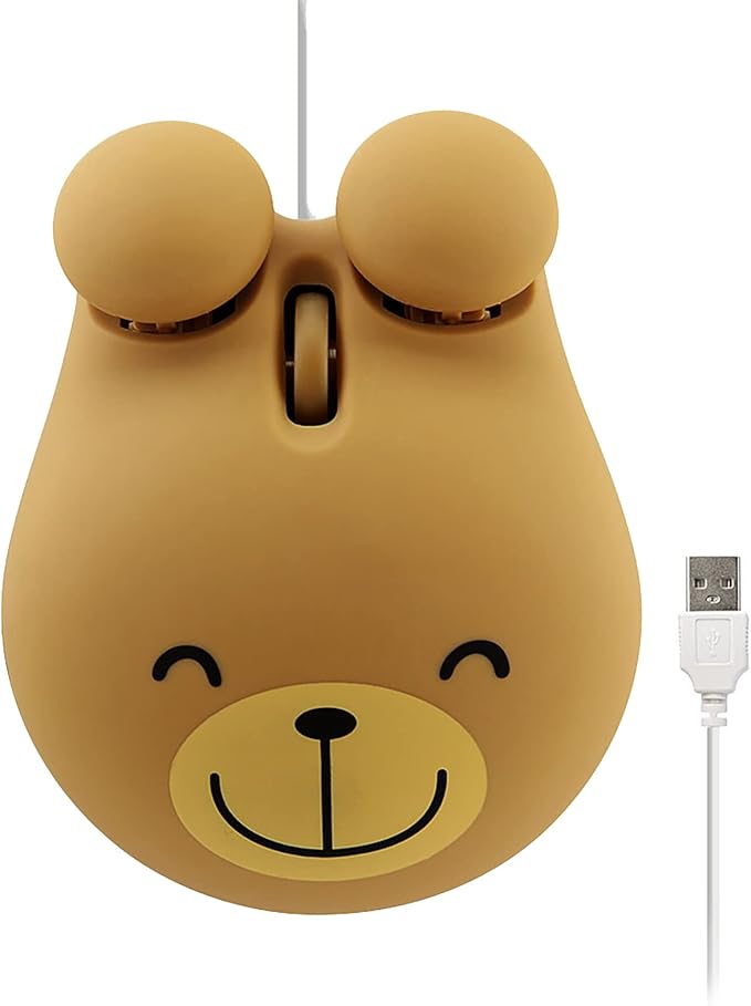 Sokelinn-six Wired Cute Mouse, USB Wired Mause for Kids with Lovely Cartoon Shaped, 1600PDI 3 Buttons Ergonomic Mini Mice for PC Laptop Desktop (Brown Bear)