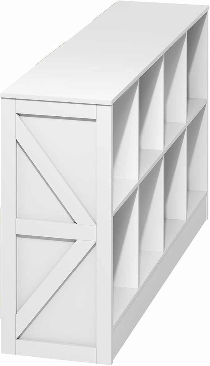 Furinno Jensen Book Shelf, 8-Cube Farmhouse Bookshelf, Display Bookcase, 11.8 x 47.6 x 26.8, for Living Room, Bedroom, Home Office, White