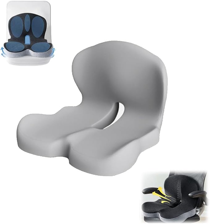 Back and Seat Cushion, Ergonomic Memory Foam Seat Cushion Lumbar Support Pillow for Office Chair, Car,Wheelchair,Home,Office (Light Gray)