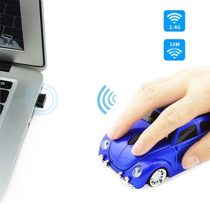 Usbkingdom 2.4GHz Wireless Mouse Cool 3D Sport Car Shaped Ergonomic Optical Cordless Mice with USB Receiver for PC Laptop Computer Notebook 1600DPI Blue