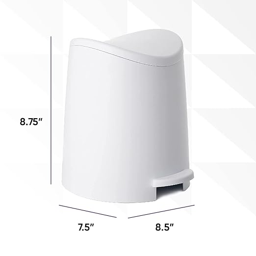 Superio Mini Bathroom Trash Can with Lid and Foot Pedal (3 Liter/0.75 Gal) White Modern Plastic Step On Garbage Can, Small Waste Bin for Bathroom, Bedroom, Office, Desktop, Counter