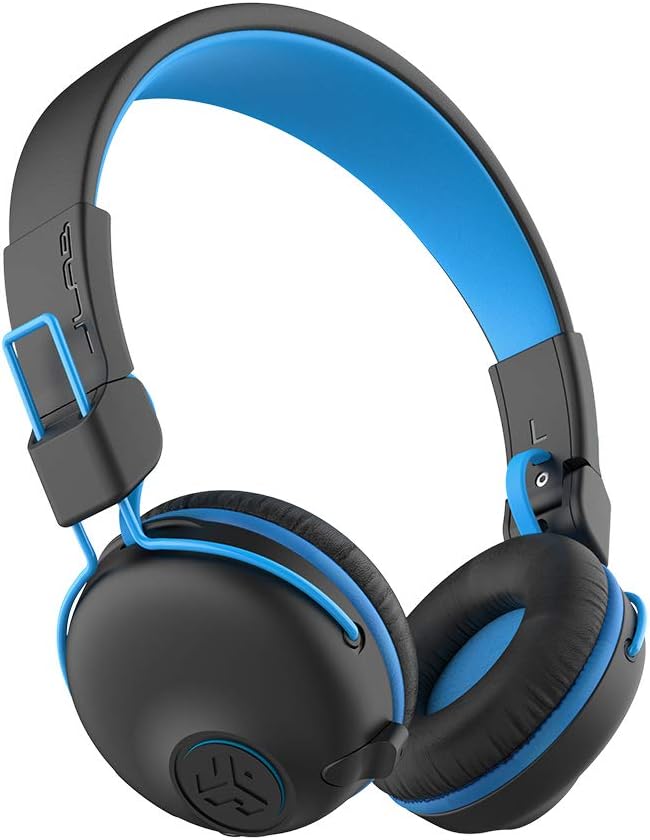 JLab JBuddies Play Gaming Wireless Kids Headset, Blue, 22+ Hour Bluetooth 5 Playtime 60ms Super-Low Latency for Mobile Gameplay, Retractable Boom Mic, AUX Cord Compatible w/Gaming Consoles