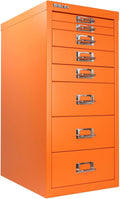 8-Drawer Steel MultiDrawer Cabinet - Bisley Orange, Chrome Pull Handles with Label Holders, Powder-Coated Steel, Removable Drawers, Fits Under Most Desks, Labels Included by Bisley