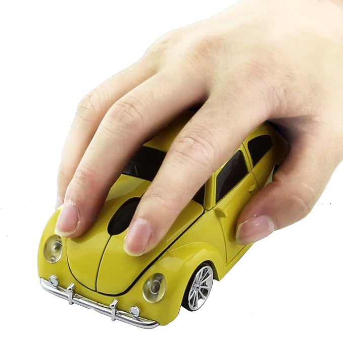 elec Space Wireless Mouse, 2.4GHz Wireless Computer Mouse Cool 3D Sport Car Shape Ergonomic Optical Cordless Mice with USB Receiver for PC Laptop Notebook 1600DPI Yellow