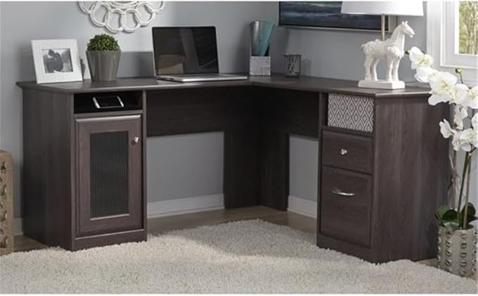 Home Square 2 Piece Office Set with L Shape Desk and Filing Cabinet in Heather Gray