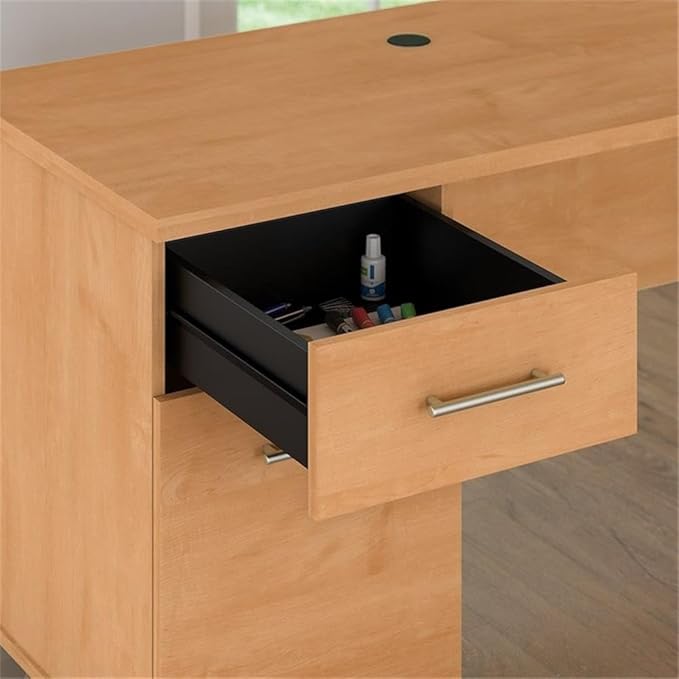 Scranton & Co 72W Office Desk with Hutch and Bookcase, Maple Cross Finish, Spacious Work Surface, Frosted Glass Doors, Adjustable Shelves, Wire Management, Home Office Furniture for Storage and