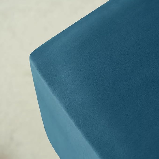Ottoman Cover Square Velvet Ottoman Covers Protector for Footrest Foot Stool Furniture Stretch Comfortable with Elastic Bottom Small Blue