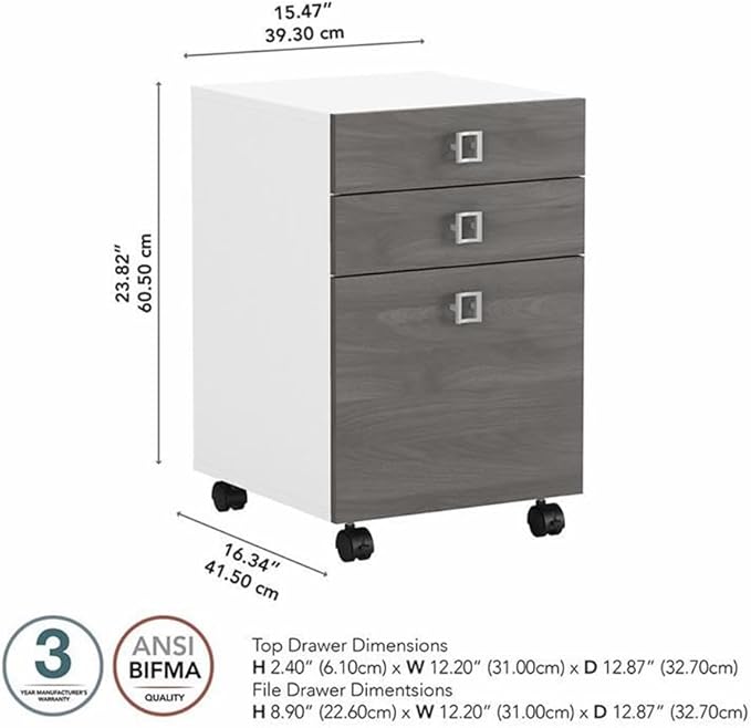 Pemberly Row Set of 2 L-Shaped Bow Front Desk & Mobile File Cabinet - White/Gray