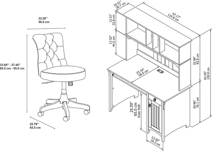 Bush Furniture Salinas 48W Computer Desk with Hutch and Mid Back Tufted Office Chair in Cape Cod Gray