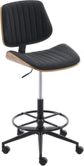 Drafting Home Office Chair, Swivel Desk Chair with Bend Wood Backrest, Ergonomic Office Chairs with Adjustable Height and Footrest Ring for Bar Lab Counter Height Desk and Drawing (Blcak)