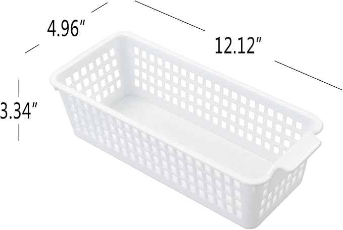 6 Pack Slim Plastic Storage Basket, Small Desktop Organizing Basket, White