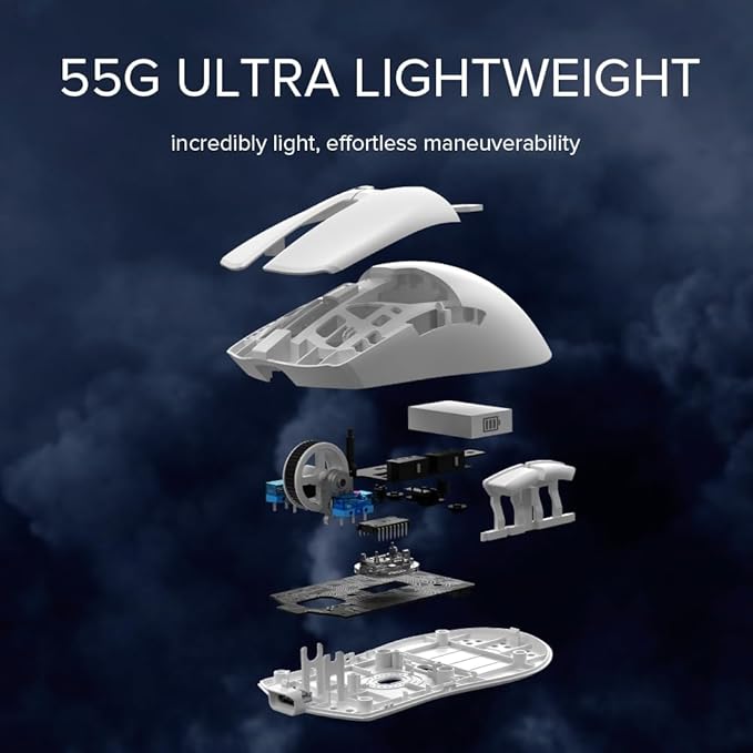 DELUX M800Ultra Wireless Gaming Mouse, 55g Lightweight, Nordic 52840 MCU, 1000Hz Polling Rate, PAW3395 Sensor, 26000DPI, Up to 120 Hrs Battery Life, Tri-Mode Connection, Huano Switches (600mAh-White)