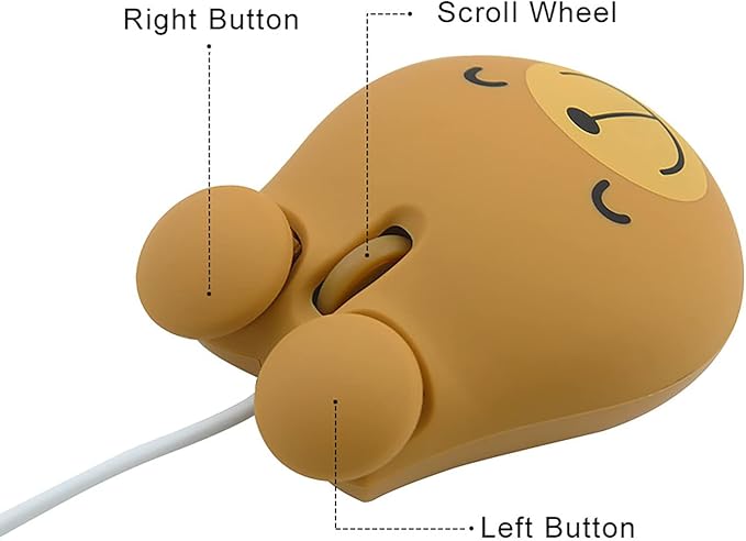 Sokelinn-six Wired Cute Mouse, USB Wired Mause for Kids with Lovely Cartoon Shaped, 1600PDI 3 Buttons Ergonomic Mini Mice for PC Laptop Desktop (Brown Bear)