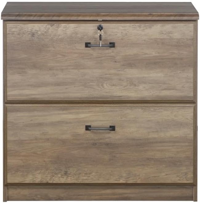 Pemberly Row Set of 2 Lateral Filing Cabinet & Executive Desk in Rustic Oak