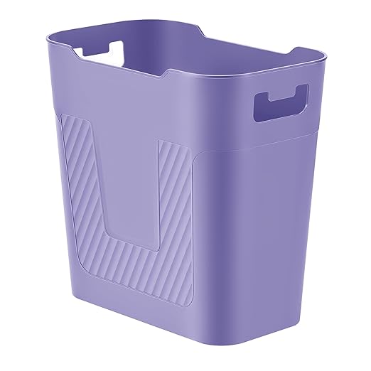 Small Purple Trash Can Wastebasket, 2.9 Gallon Plastic Garbage Can Waste Basket for Narrow Spaces Bathrooms Laundry Room Kitchens Offices Kids Rooms (Purple)